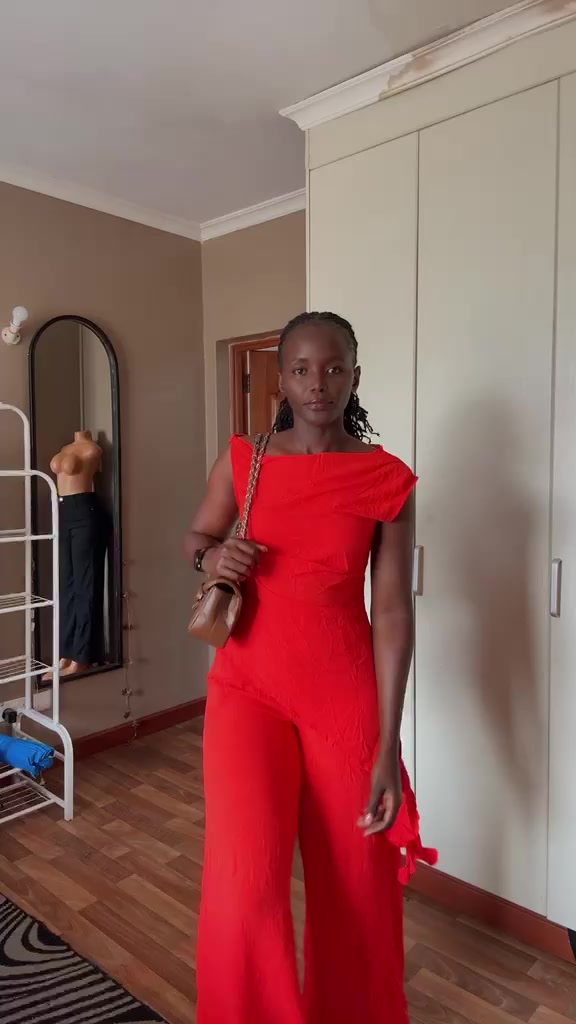 Red evening jumpsuit from the new ABW collection